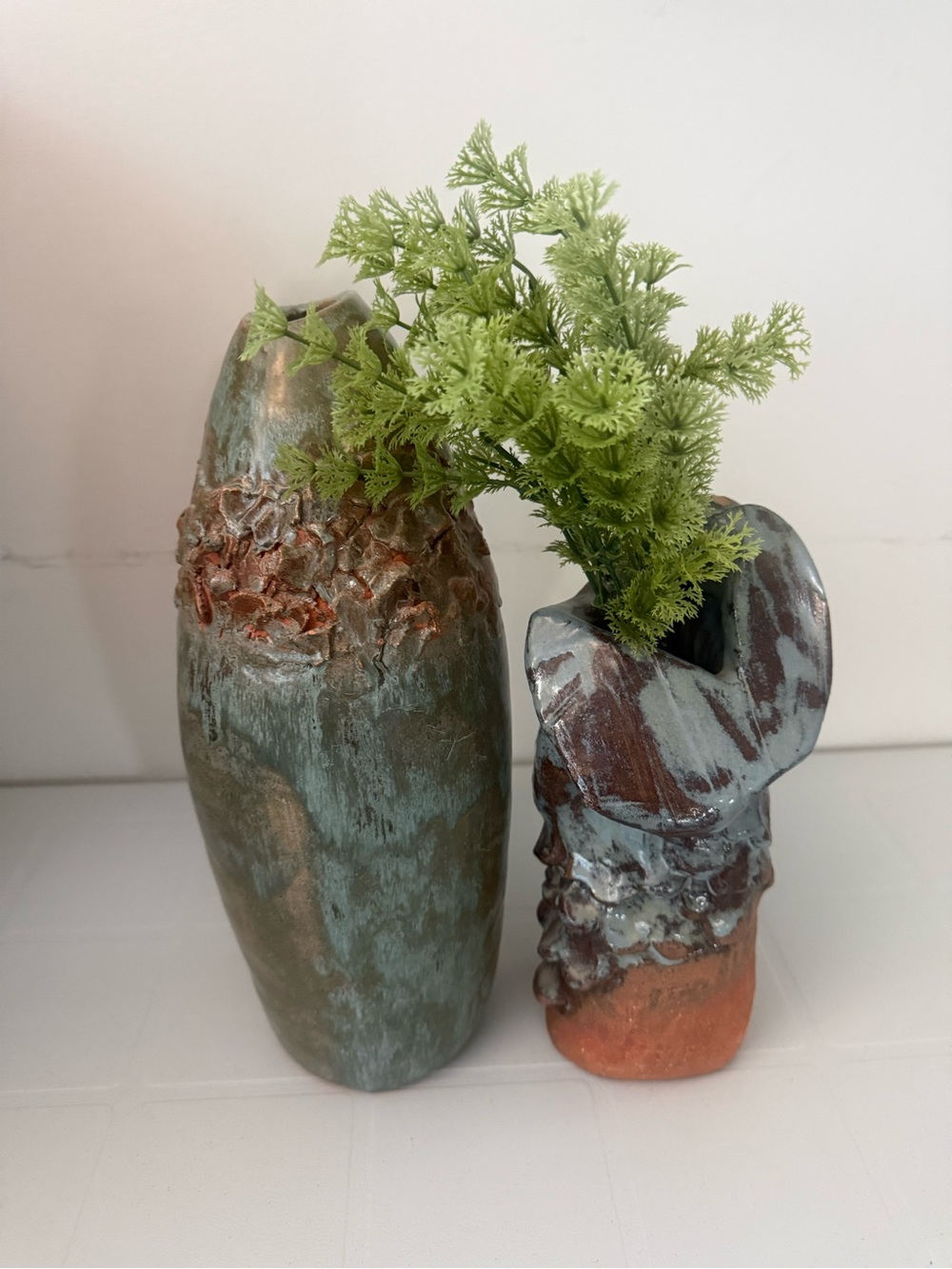 Handmade Ceramic Vase Pair in Art deco style